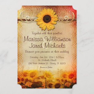 Vintage Rustic Sunflower Country Wedding Invite