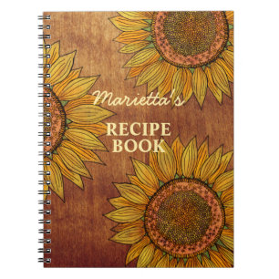 Vintage Rustic Sunflower Cute Personalised Recipe Notebook