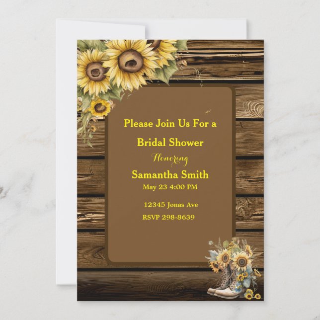 Vintage Rustic Sunflowers Country Bridal Shower Invitation (Front)