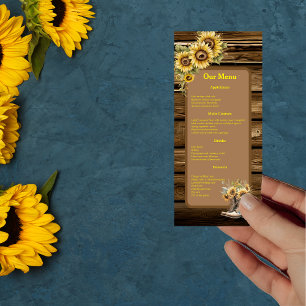 Vintage Rustic Sunflowers Country Wedding Dinner Menu
