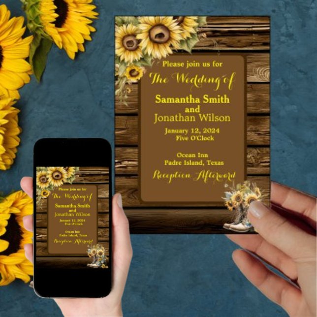 Vintage Rustic Sunflowers Country Wedding  Invitation (Creator Uploaded)