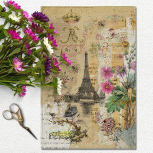Vintage Rustic Textur Eiffel Tower Decoupage Tissue Paper