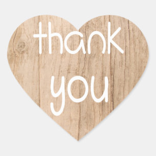 Vintage Rustic Thank You Brown Wood Heart Stickers