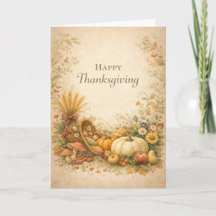Vintage Rustic Thanksgiving Cornucopia Harvest Card
