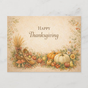 Vintage Rustic Thanksgiving Cornucopia Harvest Holiday Postcard