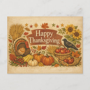 Vintage Rustic Thanksgiving Turkey Harvest  Holiday Postcard