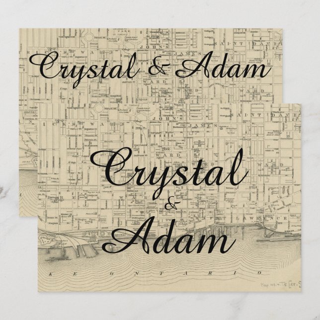 Vintage Rustic Toronto Map Wedding Invitation (Front/Back)