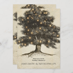 Vintage Rustic Tree & Lights Wedding Invitations