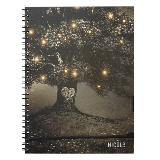Vintage Rustic Tree & Night Lights Custom Wedding Notebook (Front)