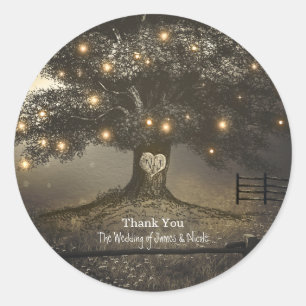 Vintage Rustic Tree & Night Lights Wedding Favour Classic Round Sticker