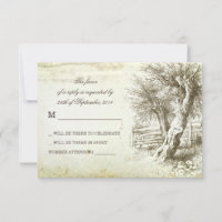 vintage rustic tree old paper wedding RSVP cards