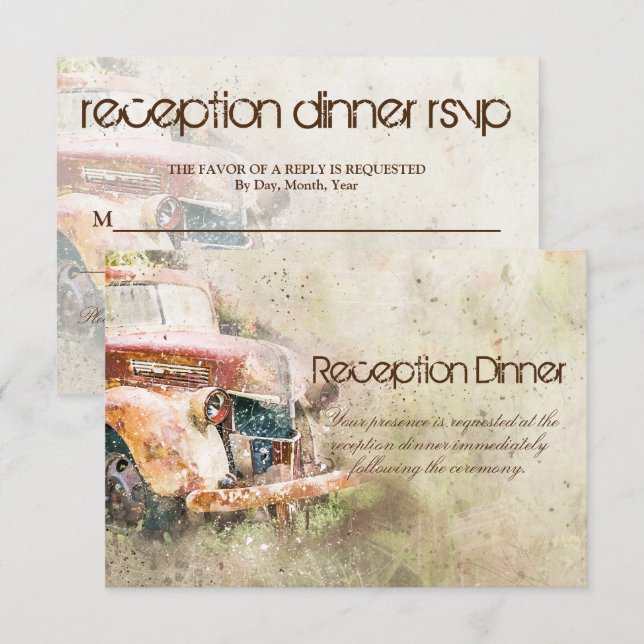 Vintage Rustic Truck Reception Dinner RSVP Entree Invitation (Front/Back)
