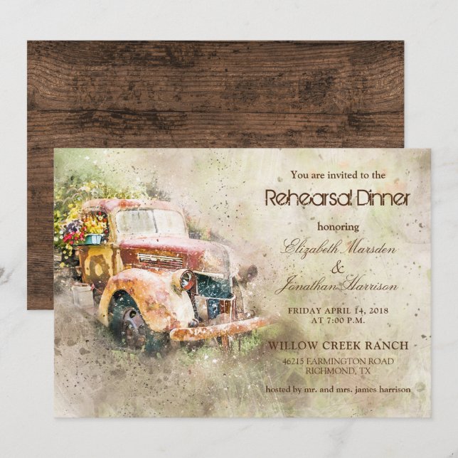 Vintage  Rustic Truck Trendy Rehearsal Diner Invitation (Front/Back)