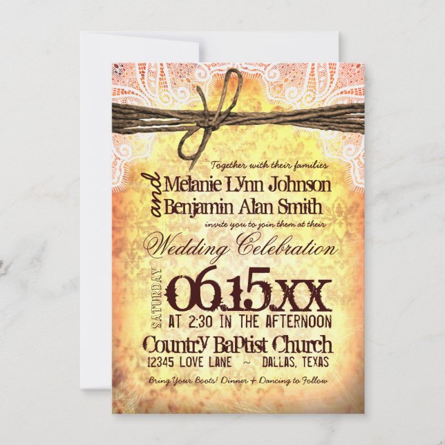 Vintage Rustic Typography Wedding Invitations (Front)