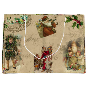 Vintage Rustic Victorian Christmas Collage   Large Gift Bag