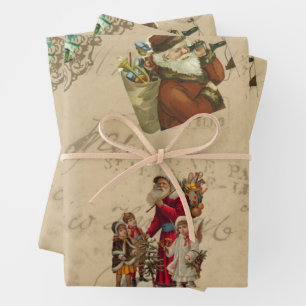 Vintage Rustic Victorian Christmas Collage Wrapping Paper Sheet