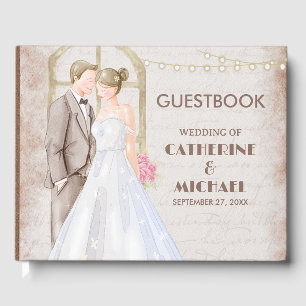 Vintage Rustic Watercolor Romantic String Lights Guest Book