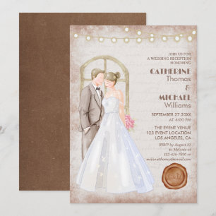 Vintage Rustic Watercolor Romantic String Lights Invitation