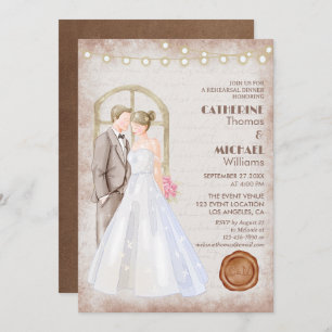 Vintage Rustic Watercolor Romantic String Lights Invitation