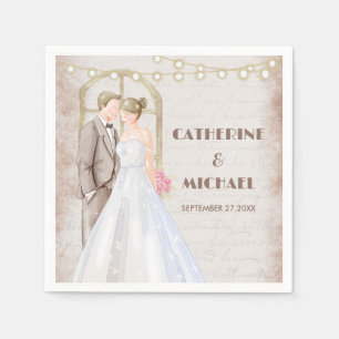 Vintage Rustic Watercolor Romantic String Lights Napkin