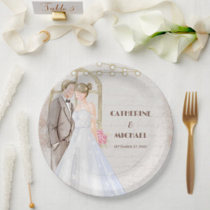 Vintage Rustic Watercolor Romantic String Lights Paper Plate
