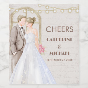 Vintage Rustic Watercolor Romantic String Lights Wine Label