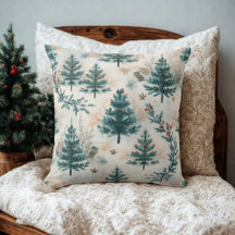 Vintage Rustic Watercolor Winter Pine Tree Pattern