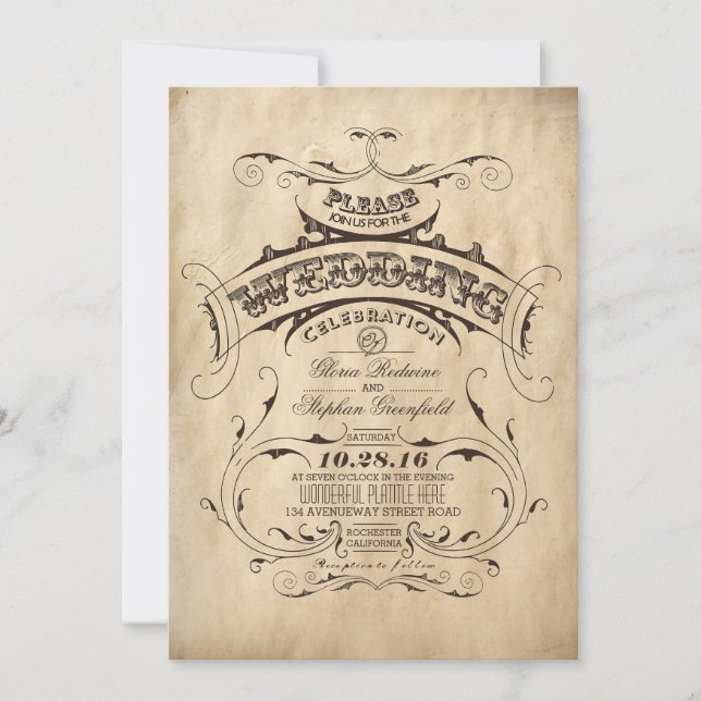 Vintage Rustic Wedding Invitation (Front)