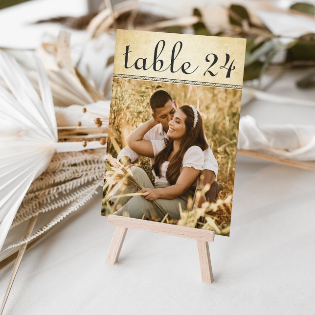 Vintage Rustic Wedding Photo Table Number Card (Creator Uploaded)