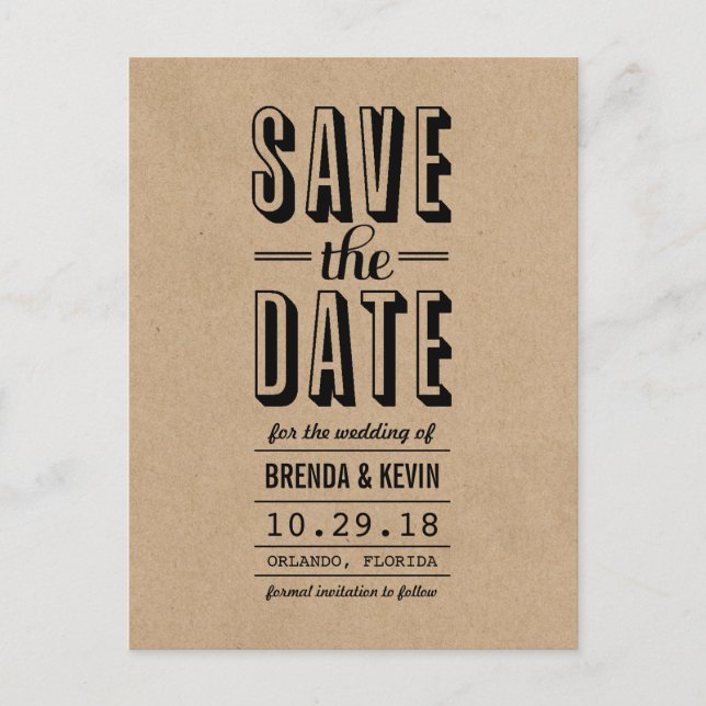 Vintage Rustic Wedding Save the Date Postcard (Front)
