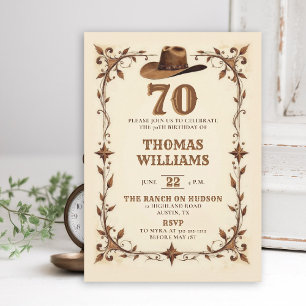 Vintage Rustic Western Star Cowboy 70th Birthday  Invitation