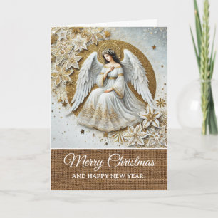 Vintage Rustic White and Gold Angel Christmas  Card