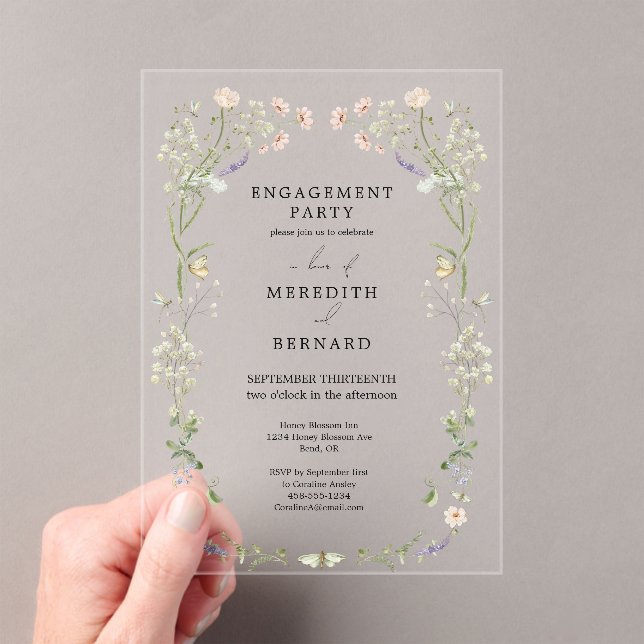 Vintage Rustic Wildflower Engagement Party Acrylic Invitations (Insitu (Handheld))