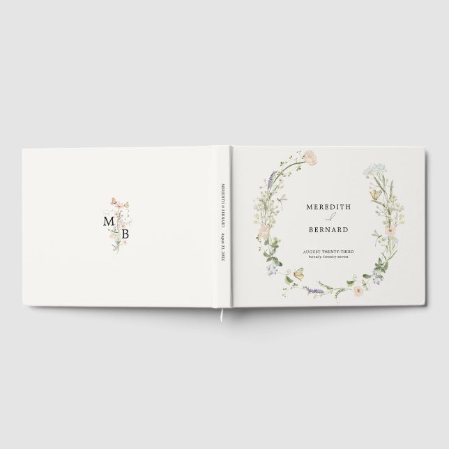 Vintage Rustic Wildflower Wedding Monogram Guest Book (Full)