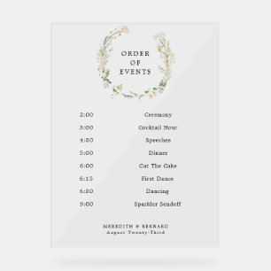 Vintage Rustic Wildflower Wedding Order of Events Acrylic Sign