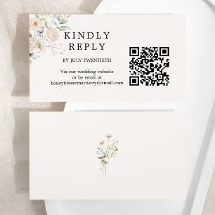 Vintage Rustic Wildflower Wedding QR Code RSVP Enclosure Card