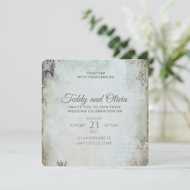 Vintage Rustic Windmill Floral Wedding Invitation (Standing Front)