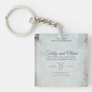 Vintage Rustic Windmill Floral Wedding Invitation Key Ring