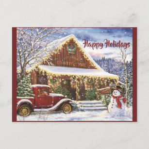 Vintage Rustic Winter Christmas Country Store Postcard