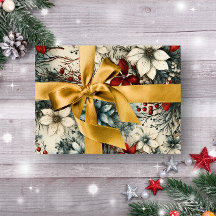 Vintage Rustic winter red botanical Christmas  