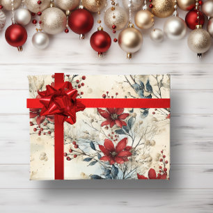 Vintage Rustic winter red botanical Christmas   Wrapping Paper
