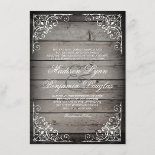 Vintage Rustic Wood Country Wedding Invitations
