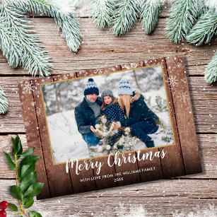 Vintage Rustic Wood Merry Christmas Photo Holiday Card