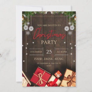 Vintage  rustic wood snow Christmas  Invitation