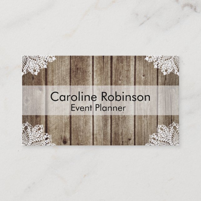 Vintage Rustic Wooden Lace Custom Business Cards (Front)