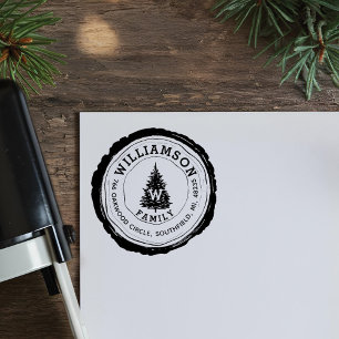 Vintage Rustic Woodgrain Pine Tree Family Address Self-inking Stamp