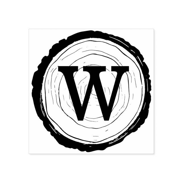 Vintage Rustic Woodgrain Tree Slice Monogram Rubber Stamp (Imprint)