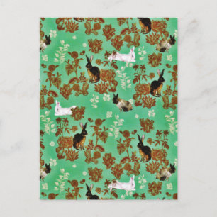 Vintage Rustic Woodland Flowers Bunny Rabbit Holiday Postcard