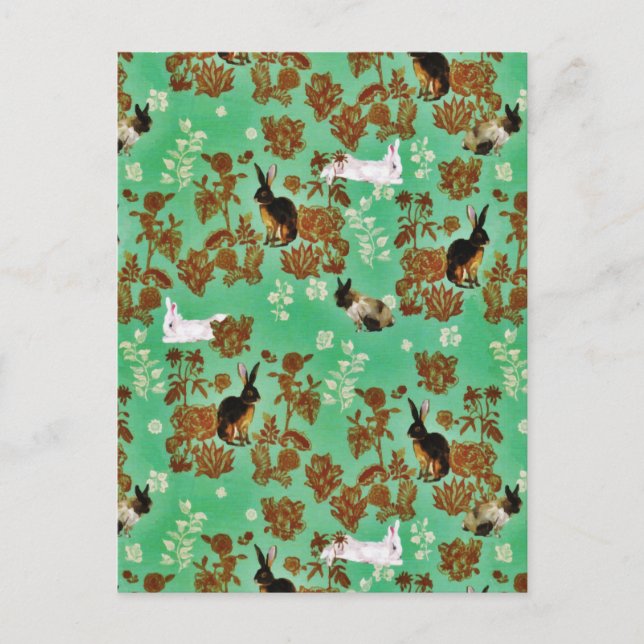 Vintage Rustic Woodland Flowers Bunny Rabbit Holiday Postcard (Front)