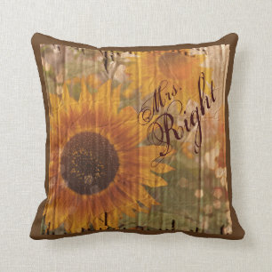 vintage rustic yellow sunflowers Mrs Right Cushion